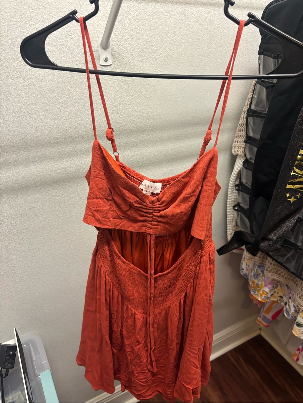 MARBLE Rust-Red Spaghetti-Strap Slip Dress